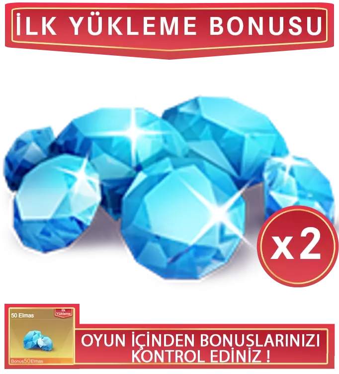 İlk Yükleme 55+45 Elmas TR (Bonuslarınızı Oyun İçinden Kontrol Ediniz)